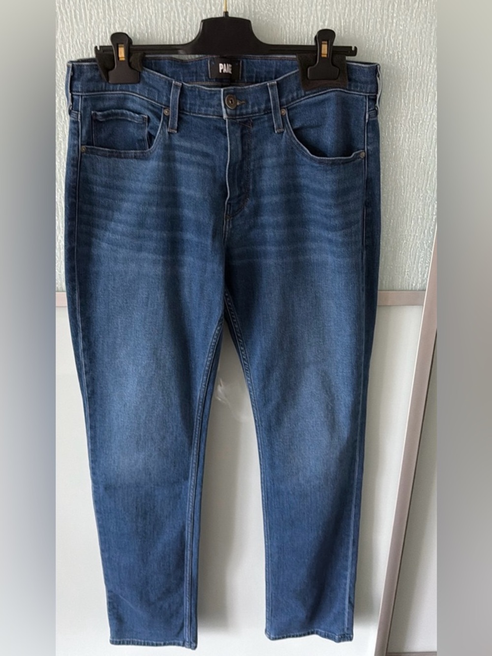 PAIGE Men's Slim Straight Jeans in Dark Blue Denim